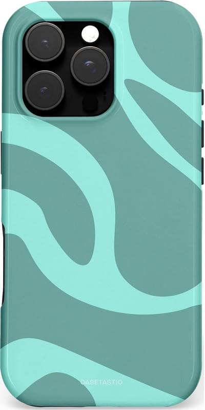 Casetastic Hoesje Geschikt voor Apple iPhone 16 Pro Magsafe - Stijlvolle Beschermende Duo-layer Case - Aqua Golven