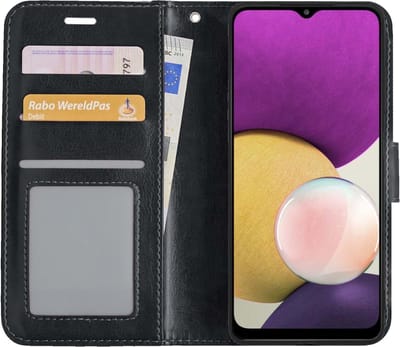 Hoesje Met Pasjeshouder - Geschikt voor Samsung Galaxy A22 4G - Luxe Bookcase Portemonee - Flip Case - Kunstleer Book Case - Flipcase - Book Cover - Walletcase - Portemonneehoes - Zwart