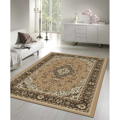 Nain Klassiek Medaillon - Laagpolig Oosters Vloerkleed - Vintage Tapijt - Beige- 80x150 CM