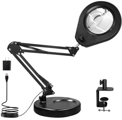 LED Vergrootlamp met Standaard en Klem - Dimbaar met 5 kleuren en 5-voudige Loep voor Hobby en Inspectie