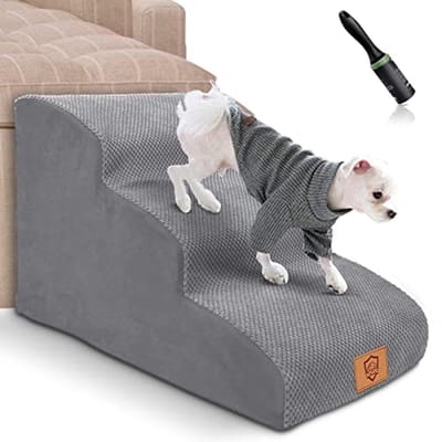 Hondentrap met 3 Treden voor Kleine Honden en Katten - Wasbare Huisdiertrap met Antislip Bodem en Hoogwaardig Schuim