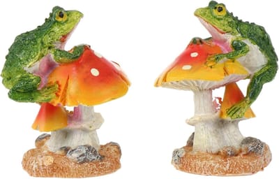 Kikker Paddestoel Ornamenten - Hars Decoratie - Tuin Aankleden - Duurzaam Hars Materiaal - 2 stuks - Rood