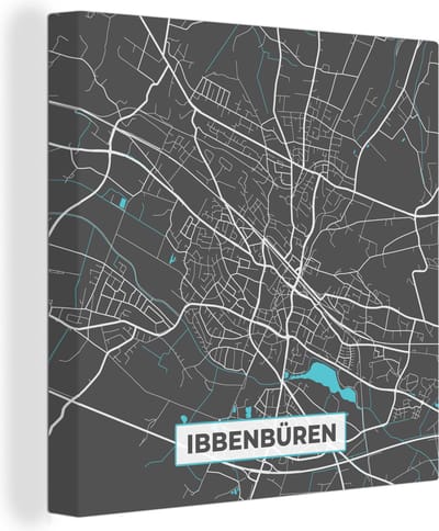 Canvas Schilderij Stadskaart – Plattegrond – Duitsland – Blauw – Ibbenbüren – Kaart - 20x20 cm - Wanddecoratie