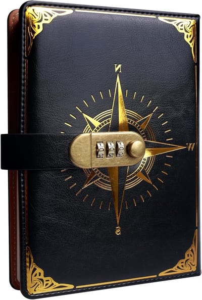 Vintage Reisdiair met Slot - A5 Creatief PU Leer Dagboek met Combinatieslot voor Kantoor, School en Cadeau (22 x 15 cm)