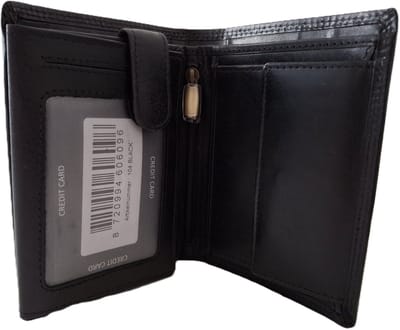 OI LUXE zwart lederen heren portemonnee / zwarte leren billfold hoog model / beurs voor veel pasjes / RFID SAFE / glad zwart leer / 104Black CRUNCH