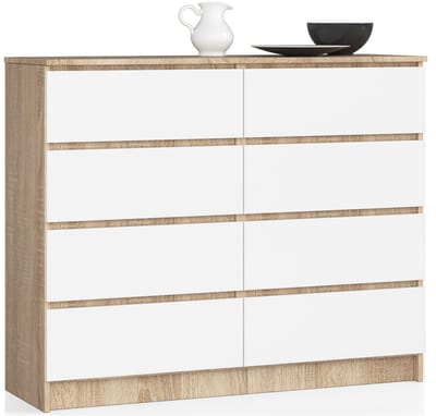 Ladekast K120 met 8 Lades / AKORD Furniture Factory / Sonoma Eik - Wit / 120 x 99 x 40 cm