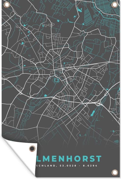 Muurdecoratie Kaart – Plattegrond – Stadskaart – Delmenhorst – Duitsland – Blauw - 120x180 cm - Tuinposter - Tuindoek