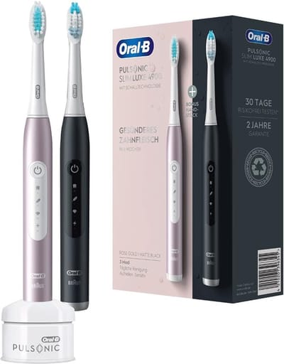 Braun Oral-B Pulsonic Slim Luxe 4900 rose gold/matte black Oral B Elektrische tandenborstel Sonisch Rozenkwarts, Zwart