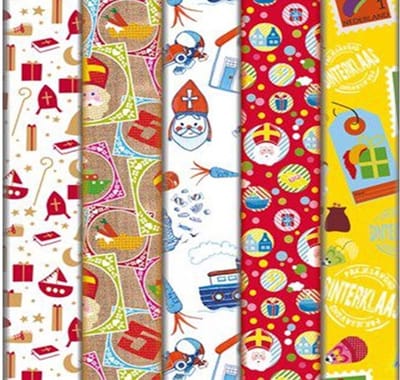 5 rollen SINTERKLAAS - Inpakpapier - Pakpapier - Cadeaupapier- 46.5 x 250 cm - Assorti.