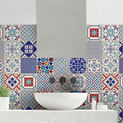 Zelfklevende tegelmuurstickers voor keuken en badkamer - 24 cementtegelstickers, Azulejos Sofiana-stijl - 24 stickers, 10x10 cm