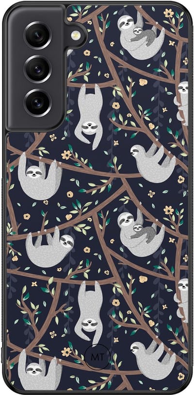 Hoesje geschikt voor Samsung Galaxy S21 FE - Luiaard print - TPU Hard Case Backcover - Blauw - Mooie Telefoonhoesjes
