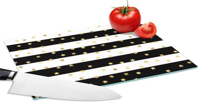 Glazen Snijplank - 28x20 - Sterren - Goud - Confetti - Patronen - Snijplanken Glas