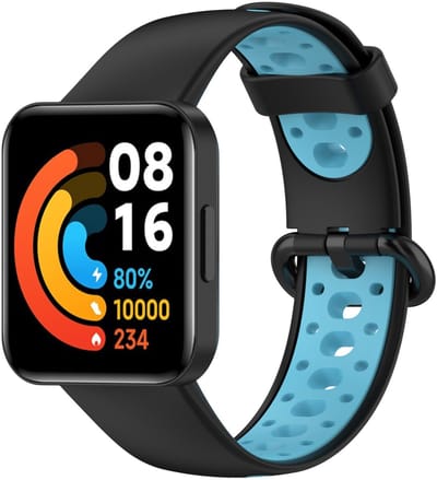 By Qubix - Tweekleurige sportband - Zwart met blauw - Geschikt voor Xiaomi Redmi Watch 2 (Lite)