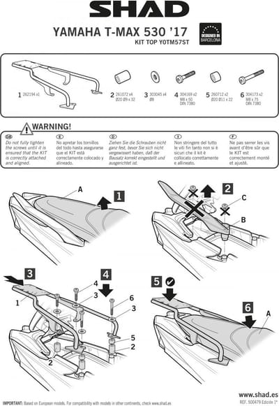 Support de top case Shad pour Scooter Yamaha 530 T-Max Après 2018 Neuf