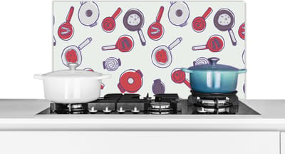 Spatscherm keuken 90x45 cm - Kookplaat achterwand Patroon - Koken - Pan - Eten - Muurbeschermer - Spatwand fornuis - Hoogwaardig aluminium