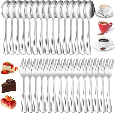 Set van 30 Stuks Taartvorken en Koffielepels van RVS, Ideaal voor Feesten, Bruiloften en Restaurants