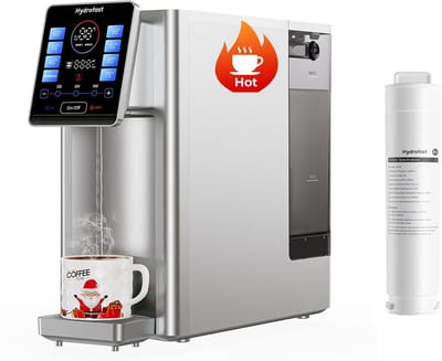 Hydrofast W100 Tafelwaterfilter met Directe Verwarming + HF02 RO-filter - 6-traps Filtratie, 0,0001 μm, UV-desinfectie, 8 Temperatuurstanden - Inclusief 3 Filters
