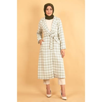 Brede kraag Chanel Fabric Kasjmier Jas Khaki