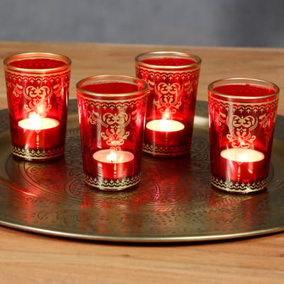 waxinelichthouders - kaarsenhouders - theeglazen rood goud - Set van 6 glazen