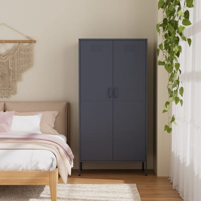Lendo Online Lockerkast - Kledingkast - Kast met hanggedeelte - Opbergkast - Industriële kast met verstelbare planken - Archiefkast - Kantoorkast - Kluisje - 90x50x180 cm (LxBxH) - Gepoedercoat staal - Metaal - Antraciet