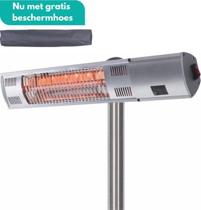Sunred - COMBIDEAL - Heater & Hoes - Ultra lijn - Zilver - Staand model - Terrasverwarmer - Halogeen rosé goud technologie - 2000W - Afstand bestuurbaar - Elektrische heater