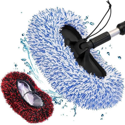 Premium Microfibre Car Wash Brush Covers, Set van 2 voor Grondige Reiniging, Rood en Blauw