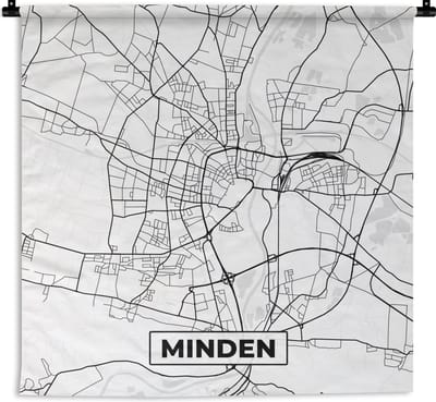 Wandkleed - Wanddoek - Minden - Stadskaart - Plattegrond - Kaart - 180x180 cm - Wandtapijt