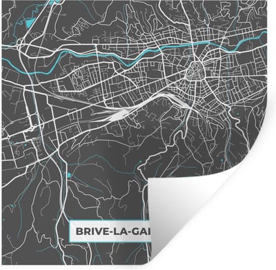 Muurstickers - Sticker Folie - Plattegrond - Kaart - Stadskaart - Brive-la-Gaillarde - Frankrijk - 100x100 cm - Plakfolie - Muurstickers Kinderkamer - Zelfklevend Behang XXL - Zelfklevend behangpapier - Stickerfolie