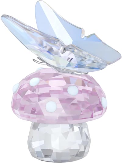 Swarovski Swarovski beeldje Paddenstoel en Vlinder 5750817 | Decoratiestuk roze kristal | Dromerig kleurrijk fonkelend kunstobject voor interieur