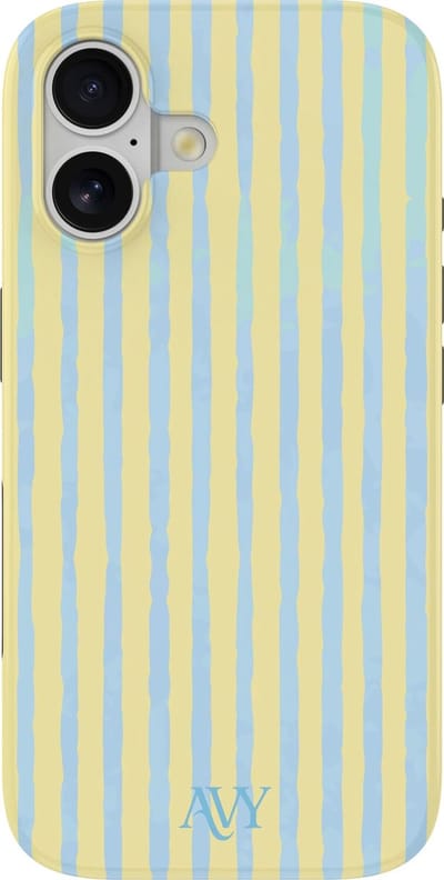 AVY Hoesje geschikt voor Apple iPhone 17 | Lemon Sky | Strepen | Blauw & Geel | Hard Shell Back Cover | Compatibel met MagSafe & Qi2