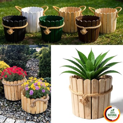 Floranica ronde bloempot 20 x 33 cm van grenenhout, plantenpot, bloembak, kruidenpot voor huis en tuin, voor binnen- en buitengebruik, onbehandeld