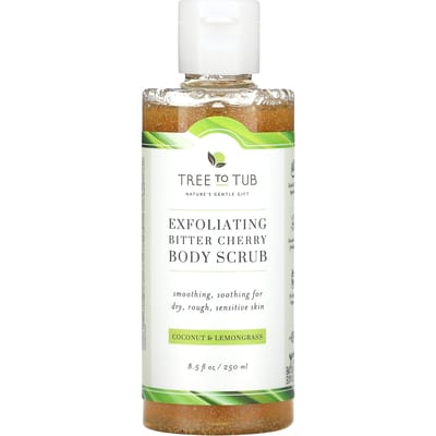 Tree To Tub, Exfoliating Bitter Cherry Body Scrub, Coconut and Lemongrass, 8.5 fl oz (250 ml) white