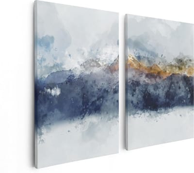 Artaza Canvas Schilderij Tweeluik Abstracte Kunst van Bergen - 80x60 - Foto Op Canvas - Canvas Print
