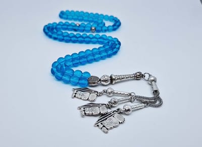 Handgemaakte tesbih "Tasbih" natuursteen " Blauwe kwarts " - Aantal kralen 99 - Diameter kralen 8MM - met metaal tassel "Hanzala" - Een mooi cadeau-idee