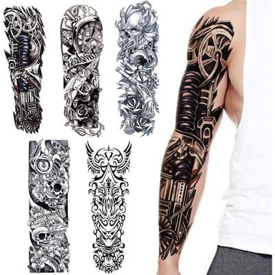 Volledige Arm Tattoos Mouwen Tijdelijke Tattoos Waterdicht Realistisch Armband Tattoo Sticker Voor Vrouwen Mannen Halloween Feest gray