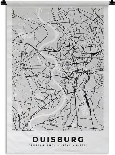 Wandkleed - Wanddoek - Kaart - Duisburg - Duitsland - Stadskaart - Plattegrond - 120x180 cm - Wandtapijt