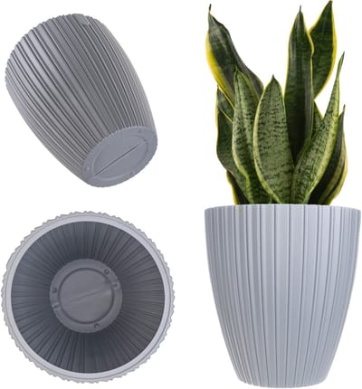 KADAX Decoratieve sierpot met binneninzetstuk, ronde plantenpot, bloempot van kunststof, plantenpot voor binnen en buiten, bloempot (grijs, 30 cm)