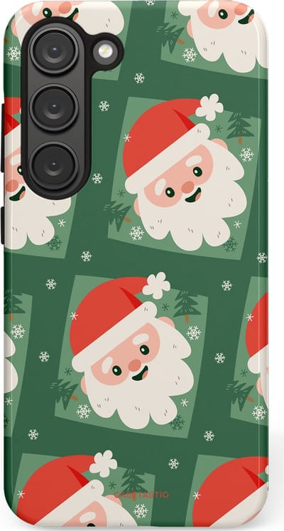 Casetastic hoesje geschikt voor Samsung Galaxy S23 - Dubbellaagse bescherming - Kerstmannen in het bos - Fashion Case - Donkergroen Wit Terracotta Crème