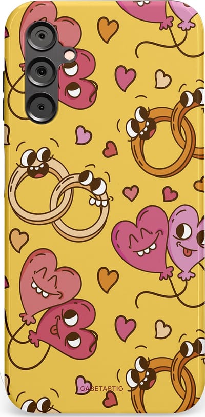 Casetastic Hoesje Geschikt voor Samsung A14 (5G/4G) - Stijlvolle Beschermende Duo-layer Case - Gele Hartenpret