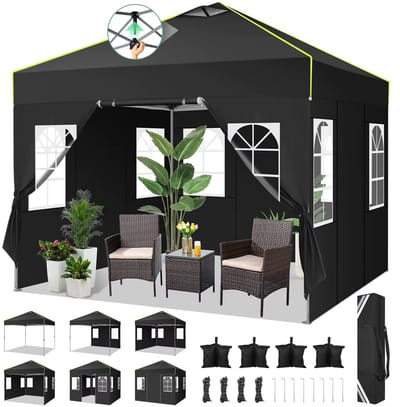 Pop-up Partytent 3x3 m – Waterdichte Feesttent met 4 Zijwanden – UV-Bescherming & Gaasventilatie – Opvouwbaar Tuinpaviljoen voor Tuin, Terras & Evenementen