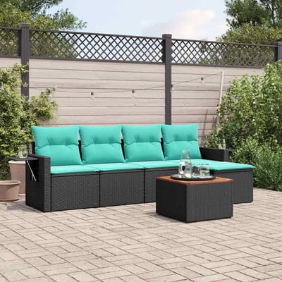 vidaXL - 6-delige - tuinbankset - met - kussens - van - zwart - polyrotan