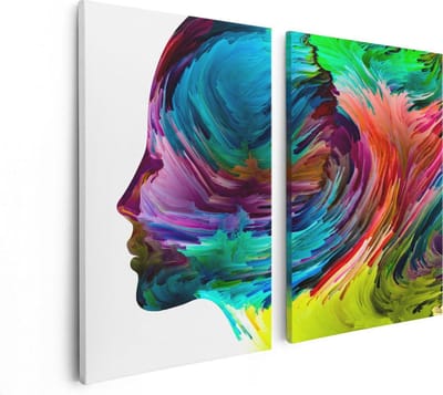Artaza Canvas Schilderij Tweeluik Abstracte Kunst van een Gezicht - Hoofd - 80x60 - Foto Op Canvas - Canvas Print