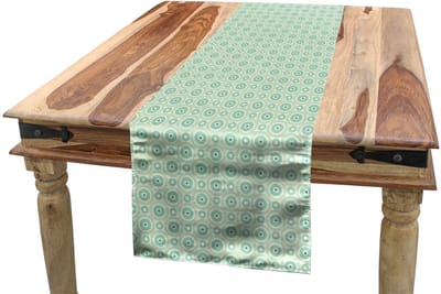 ABAKUHAUS Tafelloper Mint – Retro cirkelvormig motief – 40x180 cm – Zeeschuimgroen