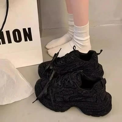 Dames Dad Schoenen Sprankelend Vol Strass Dikke Zool Casual Sportschoenen Over de Enkel Rubberen Zool Zomerschoenen 42 gray