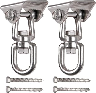 2 stuks roestvrij stalen plafondhaken voor hangstoel, ophanghaken, bokszakhouder, 360° draaibare schommelhaken, 4 schroeven voor houten schommel, veranda, yoga hangmat, gym, tot 900 kg