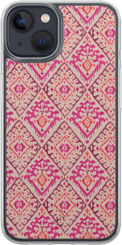 Hoesje geschikt voor iPhone 13 - Ibiza art deco - 2in1 backcover - Print / Illustratie - Roze - Leuke Telefoonhoesjes