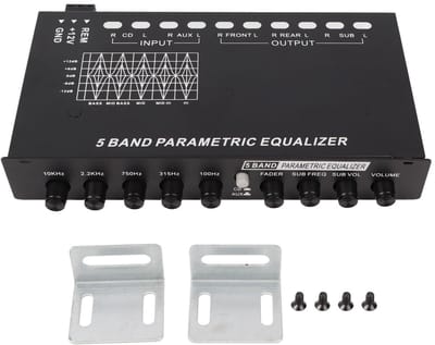 Dailygoods- Equalizer Auto - Professionele 5-Bands Verstelbare Equalizer - Grafische Equalizer - Crossover - Geluidsregeling - Afmetingen 19x12x3cm
