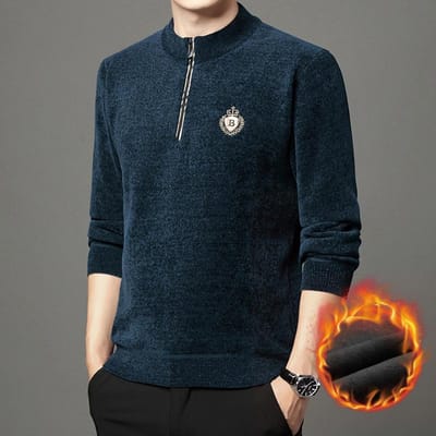 Trui met ritssluiting en kraag voor heren, gebreide wintermode, trendy, dikke thermische basis. XXXXL black
