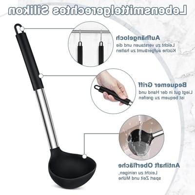 Soeplepel Set van 2 - Zwarte Soeplepels voor Koken en Serveren, Ideaal voor Soepen en Sauzen