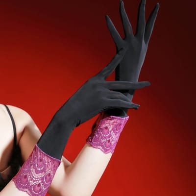 Bas Noirs en Soie pour Femme, Gants en Soie, Cinq Doigts Lisses et Soyeux, Gants Sexy Brillants, Gant Ludique Brillant pour Femme sur le Thème de l'Avion Silk lace gloves black